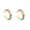 Vergoldete S925 Silber Ohrmanschetten Set mit Regenbogen Zirkonia Steinen für Damen - 24K / Gold Ohrmanschette Mehrfarbig (JQH0292-GG-1)