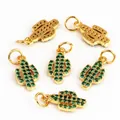 Set of 6 gold cactus pendants with green micro-pave crystals and open jump rings - Cactus Model A / Gold (Green Zircon)