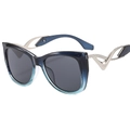 Cat-Eye-Sonnenbrille mit blauem Verlaufsrahmen und eleganten goldenen Metallbügeln - Blau Verlaufsrahmen Graue Gläser