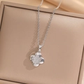 Elegant silver four-leaf clover necklace with star pendant in a beige jewelry box - Silver (407 Steel Color-Star Four Flowers)