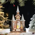 Rustic wooden light-up church figurine with Peace engraving 45cm tall for Christmas decor - Pointed Roof Snow House Style D Battery Model