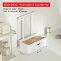 White jewelry organizer with wood base and 5 hooks for necklaces, 23cm x 20.1cm - White Double-Tier with Drawer