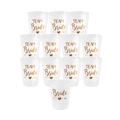 Set di 12 bicchieri in plastica bianca smerigliata con stampa oro Bride e Team Bride - Set da 12 pezzi Bride & Team Bride (Oro)