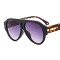 Aviator sunglasses with glossy black frame, tortoiseshell temples and purple gradient lenses - C2 Black Frame Gradient Grey Lens