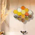 Acryl Bienenwabe Sonnenfänger mit gelben Sechsecken und Bienenanhänger für Fensterdeko - Stil D-Wabe Biene Anhänger