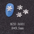 Macro view of silver snowflake nail charms with rhinestones on blue manicure set - Silver Large Rhinestone Snowflake Style (A601)