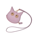 Petit porte-monnaie chat violet en similicuir avec cordon et fermeture éclair dorée - Vieux Rose