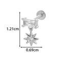 Silver F136 titanium labret earring with 1.21cm star zircon pendant for ear piercing - Rectangular Star Style (2606-5#) / Silver