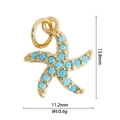 Macro shot of gold starfish charm with turquoise stone and dimensions 13.8mm by 11.2mm - DZ-3007 Turquoise Starfish