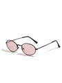 Gafas de sol ovales retro con montura fina de metal negro y lentes rosa claro - Montura Negra Lentes Té