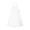 Detail of white halter neck dress featuring a flowy A-line silhouette and ruffled hemline - XS / White