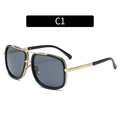 Occhiali da sole squadrati classici in metallo oro e nero con doppio ponte e lenti scure - Montatura Oro Lente Grigia