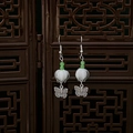 Traditional Chinese style long tassel earrings with silver butterfly and green beads - Silver Butterfly Flower Bud Green (E2662)