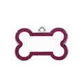 Rose red glitter bone-shaped pet ID tag with silver metal border and white center area - Rose Red