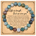 Handmade 8mm natural moss agate beaded stretch bracelet on inspirational message card - 8mm Beads With Card / Indian Agate