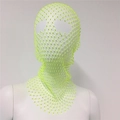 Close-up detail of neon green rhinestone mesh headpiece for party and festival style - Fluorescent Green