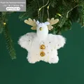 Plush white star reindeer ornament with gold sequins and bells for Christmas tree decor - Elk