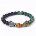 Macro detail of natural stone dragon bracelet with matte black and green tiger eye beads - Matte Stone & Malachite