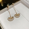 Gold plated fan-shaped drop earrings with white pearls and sparkling crystals - Fan Shaped Pearl Tassel Earrings (68# Silver Earring Post)