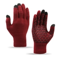 Winter knitted touchscreen gloves in burgundy with anti-slip palm patterns and knit texture - Wine Red Gloves