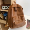 Sac à dos minimaliste en cuir marron au design vintage et grande capacité pour voyage - Fauve