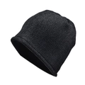 Detail einer dicken Strickmütze mit Reflexgarn und warmem Fleecefutter für den Winter - Schwarz