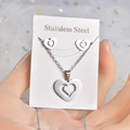 Set di gioielli in acciaio inossidabile argento con collana a cuore e orecchini - TT-165 Cuore Cavo