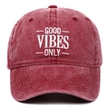 Berretto da baseball rosso slavato vintage con ricamo Good Vibes Only per uomo e donna - Regolabile / Borgogna