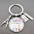Portachiavi regalo per insegnante in argento con ciondolo Super Maîtresse e charms scuola - Stile 2 (1+2=3 SUPER MAÎTRESSE)