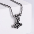 Viking Thor's hammer pendant with wolf head and Celtic knot on silver box chain - With Box Chain / Steel