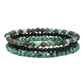 Detail of three-layer beaded bracelet set with natural turquoise and black stones - 18.5cm-19cm / African Pine Stone