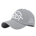 Macro side view of grey baseball cap with white 3D embroidery and push_me text - Adjustable / Gray