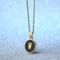 Gold plated stainless steel necklace featuring a black round pendant with letter W - Letter W