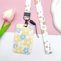 Blue and yellow floral ID card holder with fabric lanyard and flower pattern - White Flower Lanyard / Yellow Blue