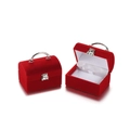 Red velvet jewelry box in mini suitcase shape with silver handle and cute bear clasp - Jewelry Box Red (Suitcase)