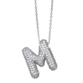 Silver letter M pendant necklace encrusted with zircon stones on a sleek O-chain - Letter M / Silver