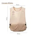 Waterproof cream white apron with cute rabbit print and brown plush storage pocket - One Size / Cream White-Vest Apron-With Wiping