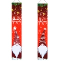 Detailed view of red Merry Christmas door banners with festive gnomes and stars - Red Bearded Gnomes(MC02)