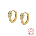 Gold snake hoop earrings in S925 sterling silver with white and green cubic zirconia - Gold-Green Eyes