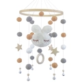 Handmade wooden baby crib mobile with plush bunny, felt balls, and wooden stars - White Rabbit (Wooden Star)