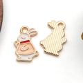 Golden bunny charm with colorful enamel finish and textured reverse for DIY jewelry - Personified Rabbit (11901)