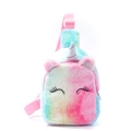 Rainbow plush unicorn crossbody bag with adjustable strap and silver glitter horn - Rainbow Gradient