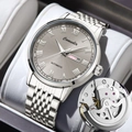 Men's automatic mechanical watch with silver steel band and calendar dial display - C12 Silver Steel Gray Face / Silver Steel Band Gray Dial