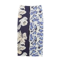 Gonna midi in raso a fiori con pannelli blu e beige e trama increspata alla moda - XS
