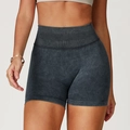 Pantaloncini yoga senza cuciture grigio scuro lavaggio minerale con vita alta a coste - S / Nero Lavato a Sabbia