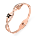 Elegant rose gold butterfly bangle featuring black enamel, frosted metal, and pavé crystals - Rose Gold
