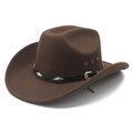 Classic dark brown wide brim fedora hat in wool felt with studded leather band decor - M (56-58cm) / Brown