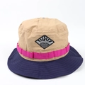Detail of color-block sun hat featuring quick-dry nylon fabric and mountain patch - M (56-58cm) / Khaki