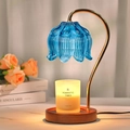 Aromatherapy candle warmer lamp with blue glass shade and gold curved metal stand - Blue Glass Shade + Walnut Base / Knob Dimming / US Plug