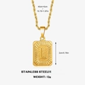 Collier en acier inoxydable doré avec maille torsadée et pendentif rectangulaire lettre L - Lettre L
